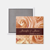 Peach & Chocolate Wedding Lace Rose Bouquet Magnet (Vorderseite/Rückseite)
