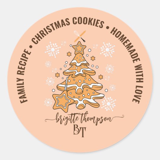 Peach Christmas Tree Cookie Backen Crew Schneefloc Runder Aufkleber (Vorderseite)