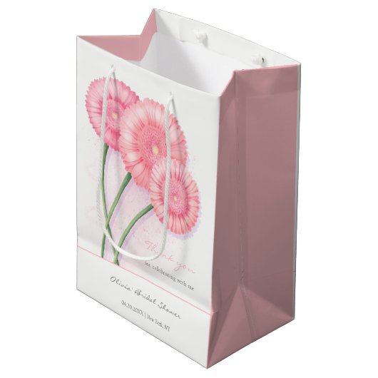 Peach Chrysanthemum Brautparty Mittlere Geschenktüte (Vorderseite Schrägansicht)