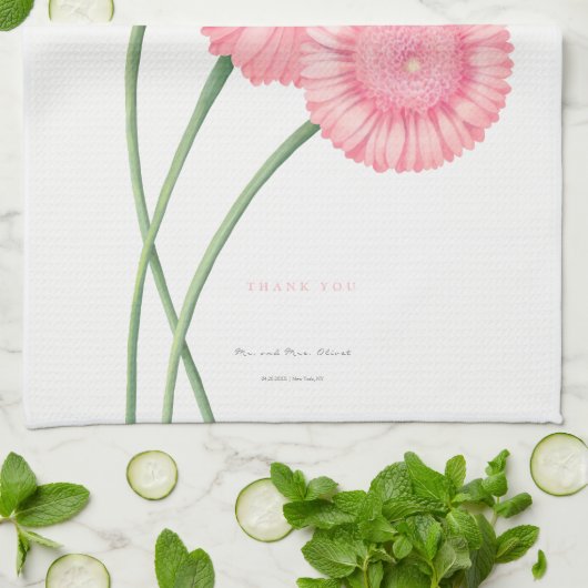 Peach Chrysanthemum Vielen Dank Geschirrtuch (Gefaltet)