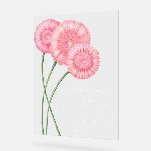 Peach Chrysanthemum Wedding Willkommen Acrylschild (Winkel)