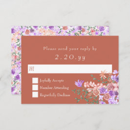 Peach, Clay, Lilac Rose Bouquet Wedding RSVP Card