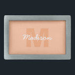 Peach color of 2024 with custom Monogram name Rechteckige Gürtelschnalle<br><div class="desc">Trendy pfirsichfarben von 2024 mit Monogramm-Namen. Erstellen Sie ein einzigartiges und personalisiertes Geschenk mit einer benutzerdefinierten Touch! Wählen Sie ein Schriftart- und Farbschema aus,  das Ihren Stil Anzug,  ordnen Sie alles visuell ansprechend mit dem Editierwerkzeug.</div>