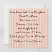 Peach Colored Baby Girl Geburtsankündigung Ankündigung (Rückseite)