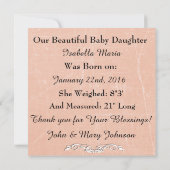 Peach Colored Baby Girl Geburtsankündigung Ankündigung (Rückseite)