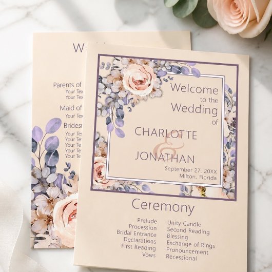 Peach Colored Floral Wedding Program Einladung