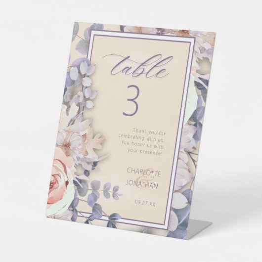 Peach Colored Floral Wedding Tischnummer Sockelschild (Vorderseite)