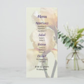 Peach Colored Irises Wedding Menu Menükarte (Stehend Vorderseite)
