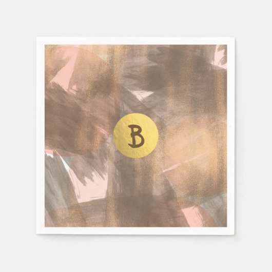 Peach & Copper Bronze Chic Modernes Monogramm Gold Serviette (Vorderseite)