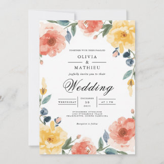 Peach Coral Floral Arch Wedding Einladung