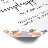 Peach Coral Floral Unplugged Wedding Ceremony Sign Poster (Ecke)