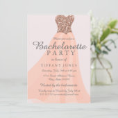 Peach Coral Glitzer Dress Bachelorette Einladung (Stehend Vorderseite)