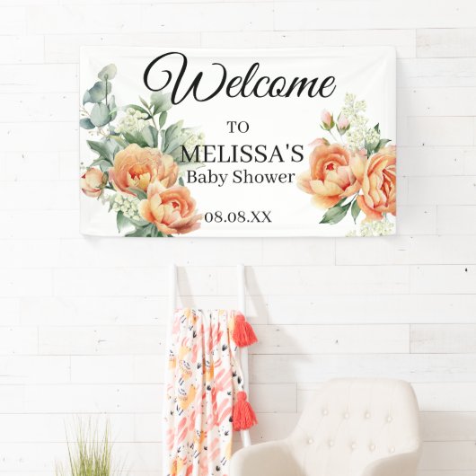 Peach Coral Greenerity Babys Atemberaubung Willkom Banner (Insitu)