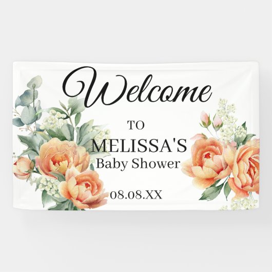 Peach Coral Greenerity Babys Atemberaubung Willkom Banner (Horizontal)