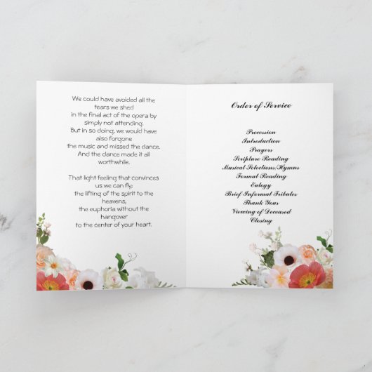 Peach Coral Orange Blume Beerdigung Programm (Innenseite)