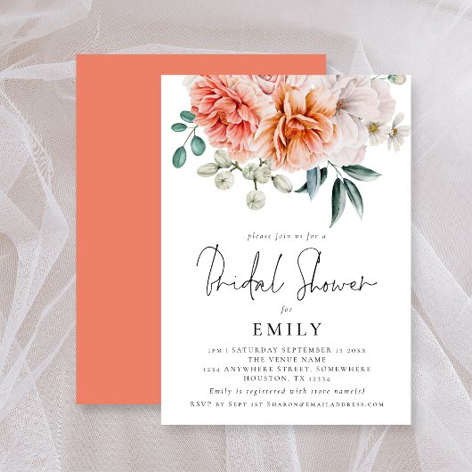 Peach Coral Peonies Florals Brautparty Einladung