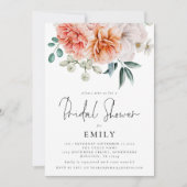 Peach Coral Peonies Florals Brautparty Einladung (Vorderseite)