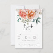 Peach Coral Peonies Florals QR Code Hochzeit RSVP Karte (Vorderseite)