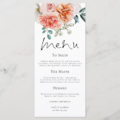 Peach Coral Peonies Florals Wedding Menükarte (Vorderseite)