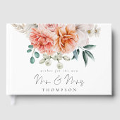 Peach Coral Peonies Florals wünscht neue Frau Gästebuch (Vorderseite)