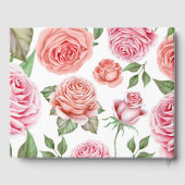 Peach Coral Pink Roses Grüne Blätter Hochzeit Gästebuch (Rückseite)