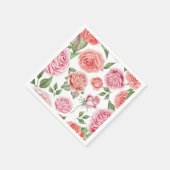 Peach Coral Pink Roses Grüne Blätter Shabby Chic Serviette (Ecke)