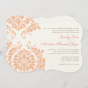 Peach Coral Rose Gold Damask Einladung