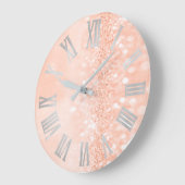 Peach Coral Silver Glitzer Grau römische Zahlen Große Wanduhr (Winkel)