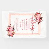 Peach & Coral Watercolor Blumenhochzeit Willkommen Banner (Horizontal)
