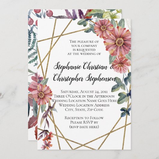 Peach Coral Zinnia Blume Hochzeit Einladung (Vorne/Hinten)