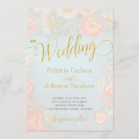 Peach Cream and Blue Spring Gold Script Wedding