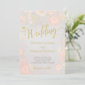 Peach Cream and Blush Spring Gold Script Hochzeit Einladung (Stehend Vorderseite)