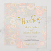 Peach Cream and Blush Spring Gold Script Hochzeit Einladung (Vorne/Hinten)