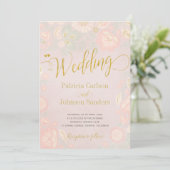 Peach Cream and Blush Spring Gold Script Hochzeit Einladung (Stehend Vorderseite)