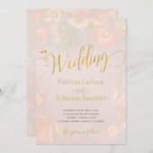 Peach Cream and Blush Spring Gold Script Hochzeit Einladung (Vorne/Hinten)