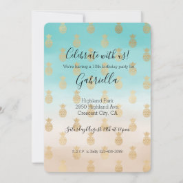 Peach Cream Aqua Ombre Gold Ananas Einladung