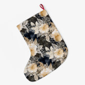 Peach Cream Black Floral Christmas Großer Weihnachtsstrumpf (Rückseite (Hängend))