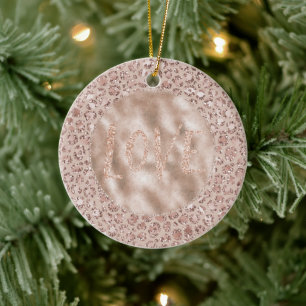 Peach Cream Blush Leopard Print Glitzer Liebe Keramik Ornament