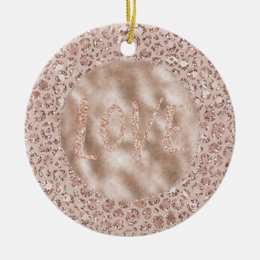 Peach Cream Blush Leopard Print Glitzer Liebe Keramik Ornament (Vorne)