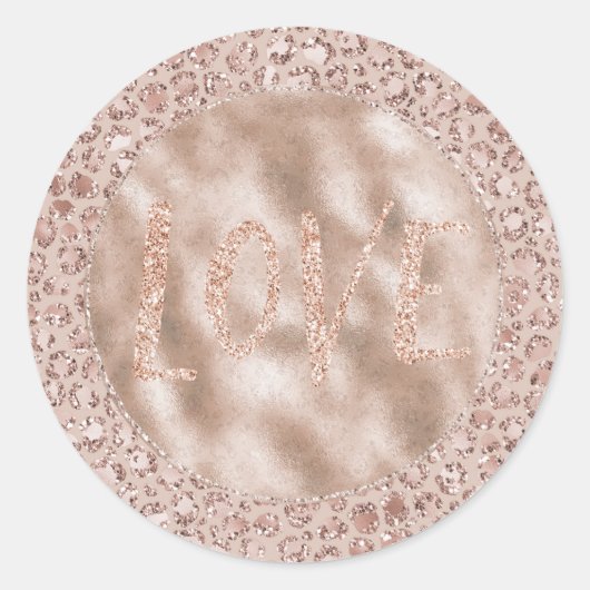 Peach Cream Blush Leopard Print Glitzer Liebe Runder Aufkleber (Vorderseite)