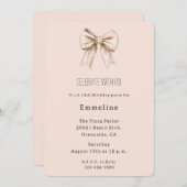 Peach Cream Bow Birthday Einladung (Vorne/Hinten)