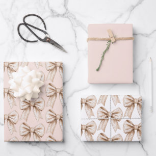 Peach Cream Bow Birthday Geschenkpapier Set