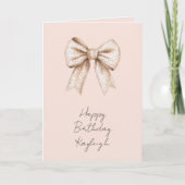Peach Cream Bow Birthday Karte (Vorderseite)