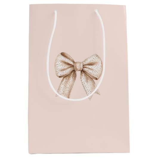 Peach Cream Bow Birthday Mittlere Geschenktüte (Vorderseite)