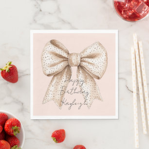 Peach Cream Bow Birthday Serviette