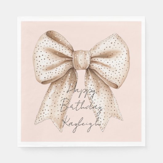 Peach Cream Bow Birthday Serviette (Vorderseite)