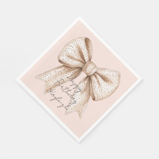 Peach Cream Bow Birthday Serviette (Ecke)