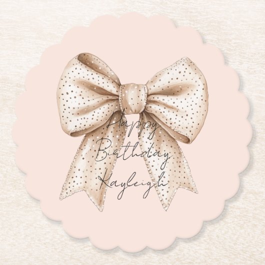 Peach Cream Bow Birthday Untersetzer (Vorderseite)