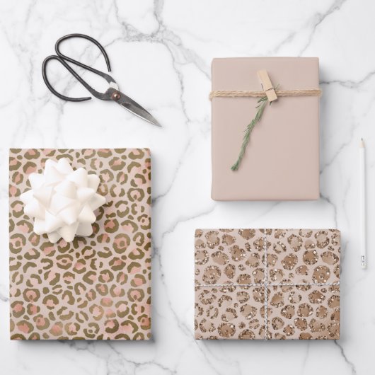 Peach Cream Brown Leopard Print Geschenkpapier Set (Vorderseite)