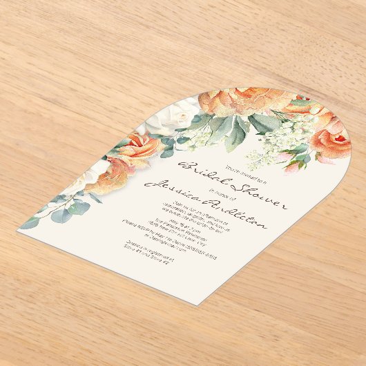 Peach Cream Floral Eukalyptus Brautparty Acryleinladungen (Ablage )
